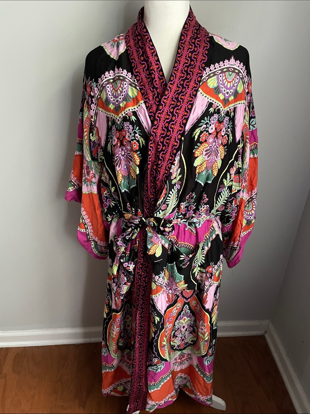 Rachel Zoe Reversible Multicolor Kimono Robe with Floral Print Size Large